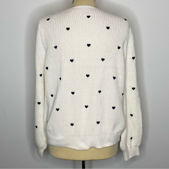 Lucky Brand White and Navy Blue Embroidered Heart Sweater - Picture 4 of 10